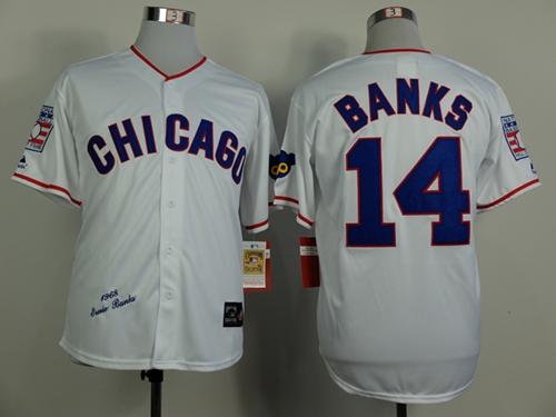 Mitchell And Ness 1968 Cubs #14 Ernie Banks White Throwback Stitched MLB Jersey - Click Image to Close